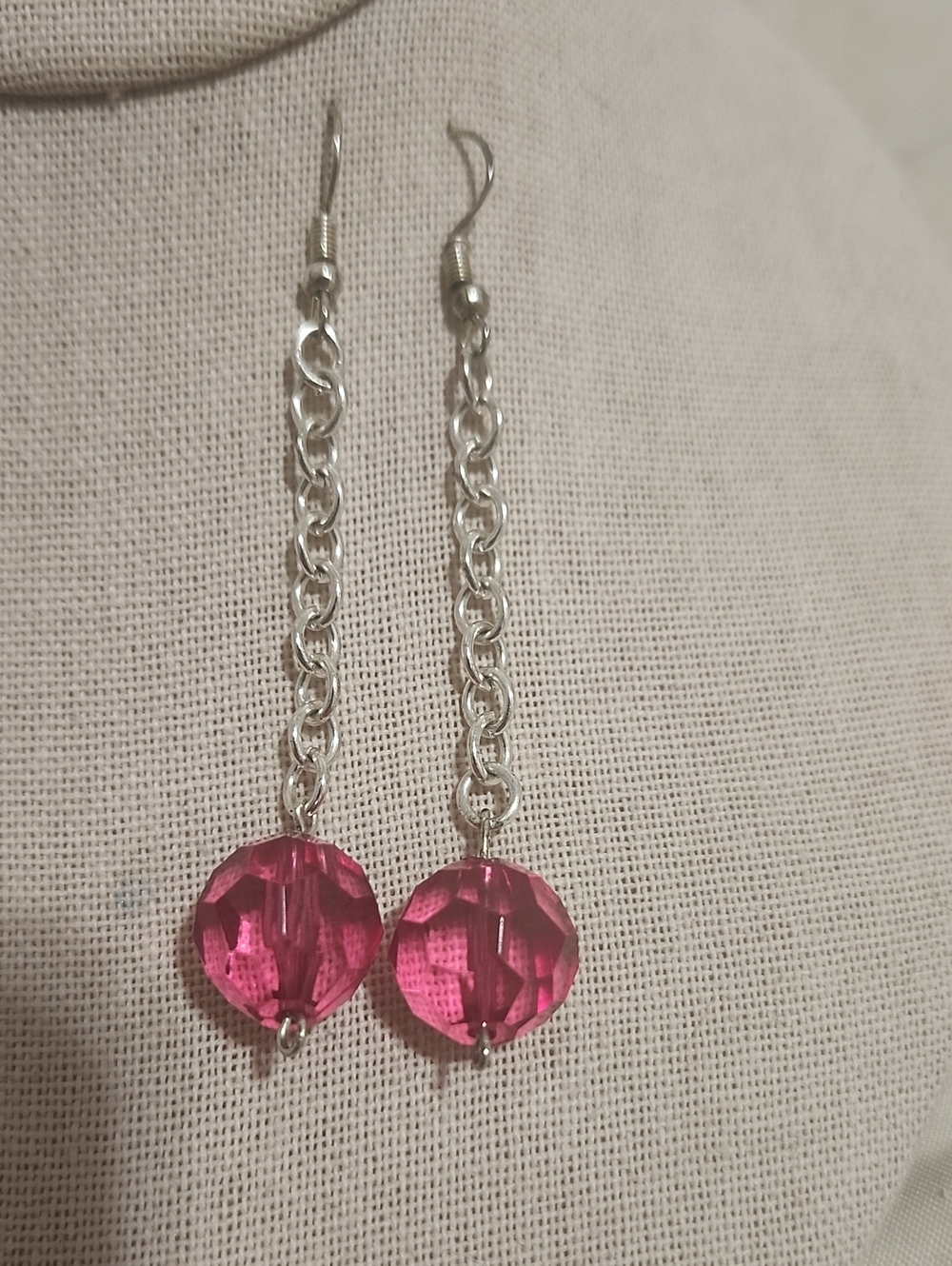 Repurposed Pink Enchantment Drop Chain Earrings